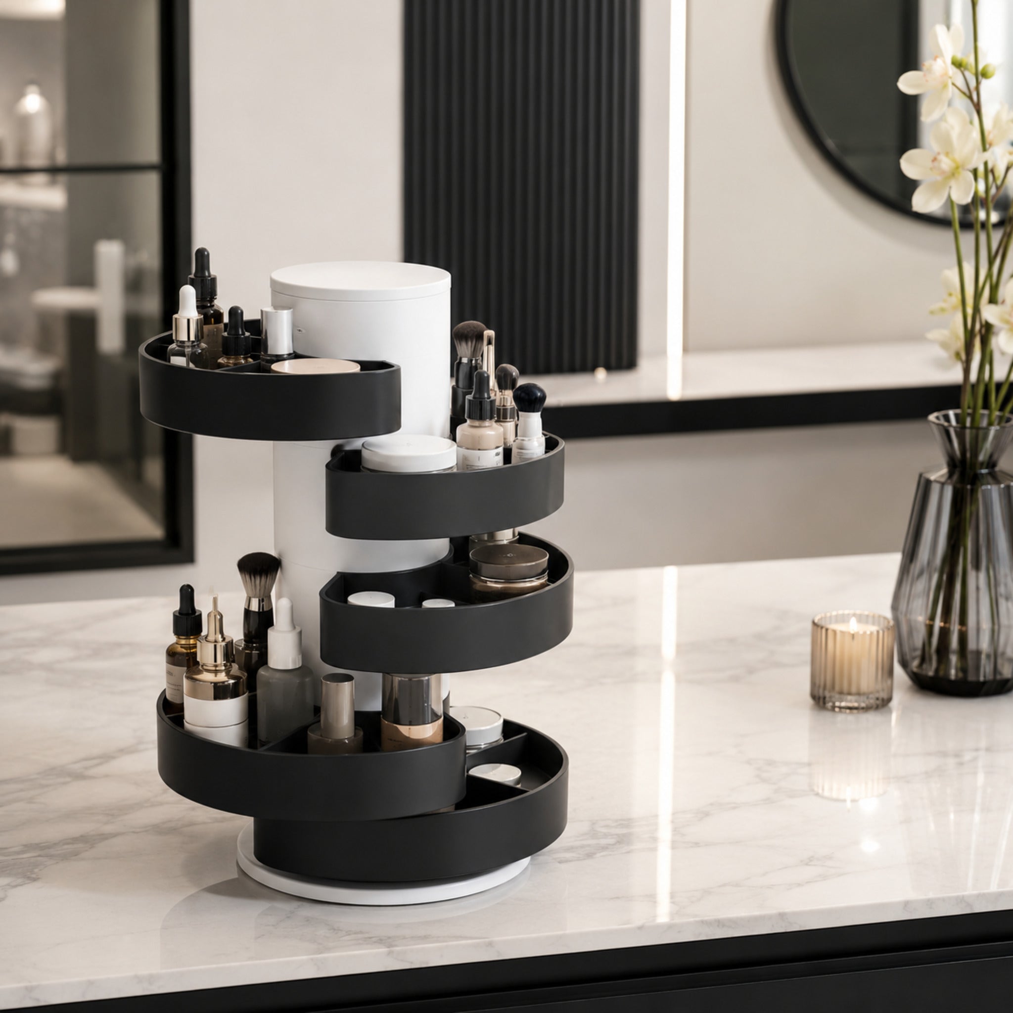 Tour Modulaire Beauté – Rangement Vertical Personnalisable Noir Mat